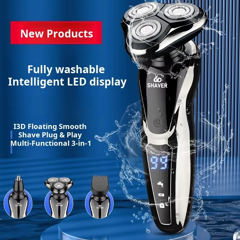 Barbeador masculino 3 em 1, corte de cabelo, nariz, barbear, barbeador elétrico multifuncional, carregamento usb, uso duplo de aparador de barba seco e molhado