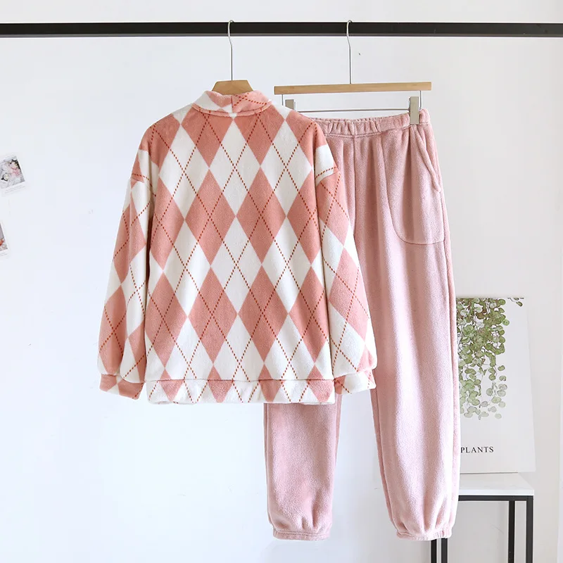Traje de pijama japonés de otoño e invierno para parejas, ropa de dormir gruesa de franela con cuello en V de dos piezas para el hogar para hombres