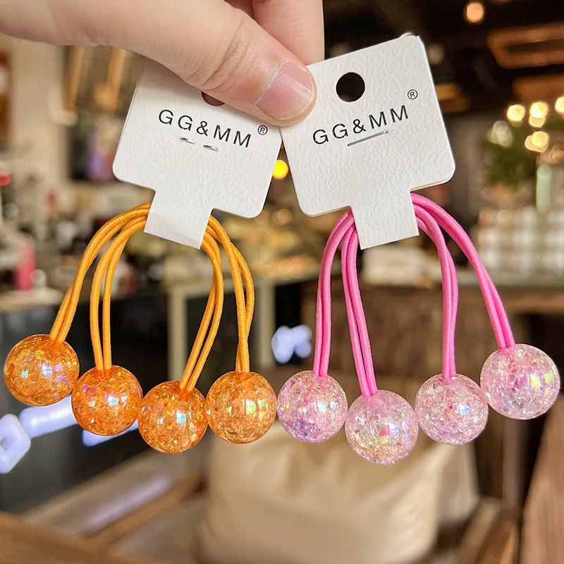 2pcs/lot Korean Candy Color Burst Round Ball Bead Long Elastic Hair Band Girl Children Cute Fairy Ponytail Rubber Ties Party