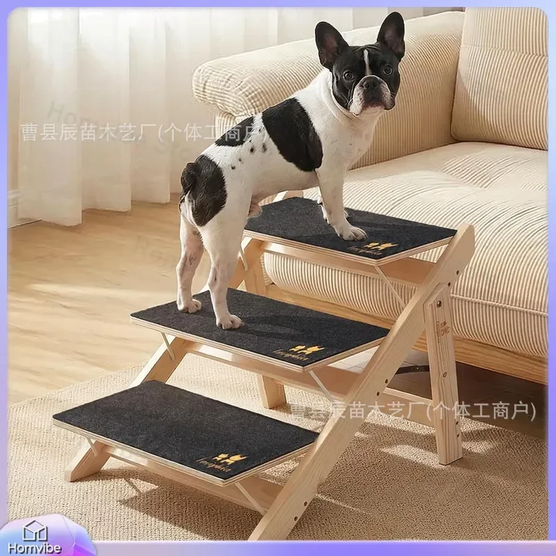 Foldable Wooden Pet Ramp for Senior Dogs Non Slip Portable Stairs Indoor Furniture Dog Bed Couch Step Assist Climbing Slope