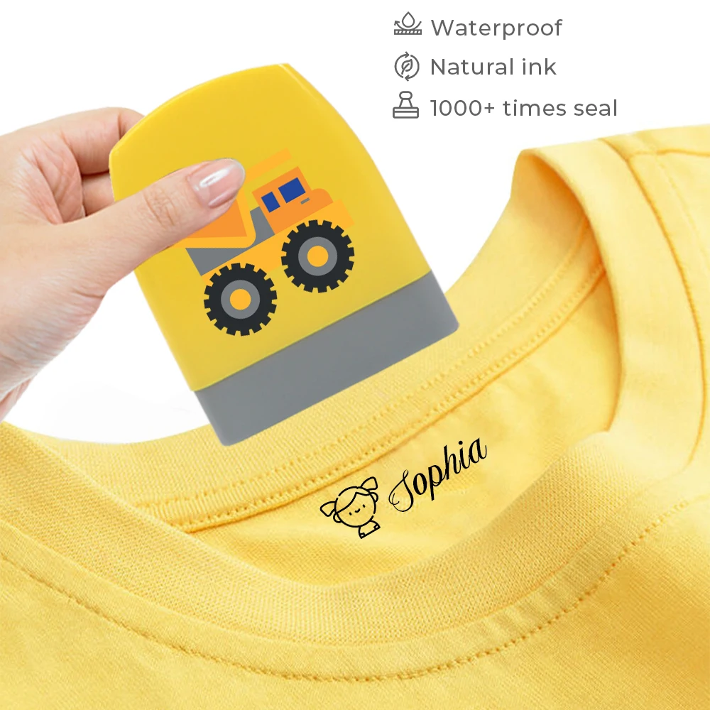 1 Stück personalisierter individueller Namensstempel, Fahrzeugmuster, personalisierte Stempel, individuelle Stempel, spezielle Kleidungsdruckfarbe