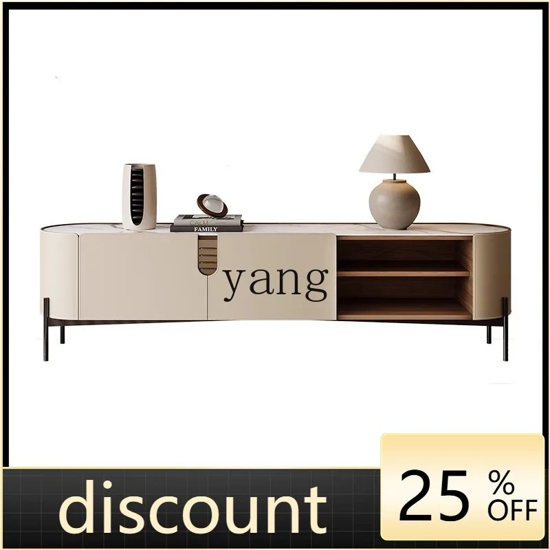 

LMM Italian minimalist coffee table TV cabinet combination living room rock slab rounded corner locker coffee table