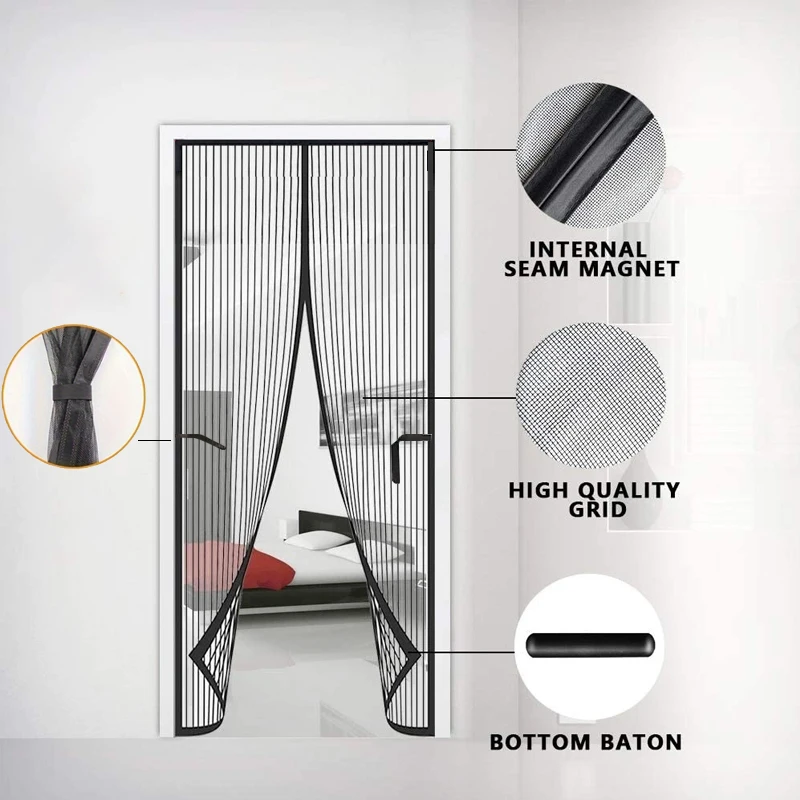 Magnetic soft gauze door curtain, no need to wear magnetic strips, summer mosquito proof door curtain, encrypted embroidery scre