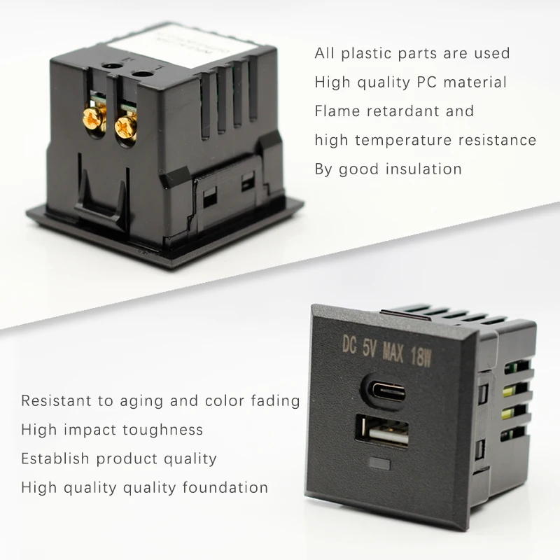 USB desktop socket 18W fast charging PD interface 5V3.6A Type-c mobile phone charging socket embedded card type