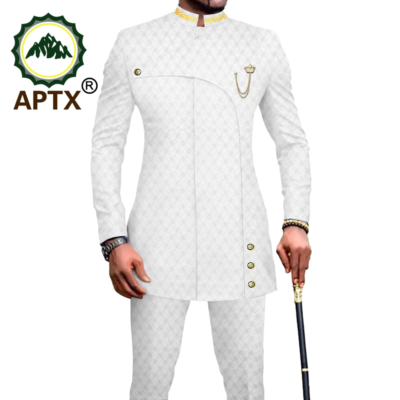 African Men Suit Wedding Formal Wear 2 Piece Set Designed Blazer Jacket Pants Dashiki Jacquard Ankara Fabric Slim Fit A2316025