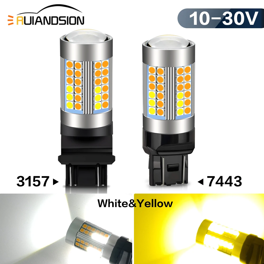 

Светодиодные лампы 7443 7440 CANBUS без ошибок T20 3157 7441 7444, сверхъяркие, DC 10-30В, для указателей поворота, стоп-сигналов, заднего хода, белые, желтые, 2 шт.
