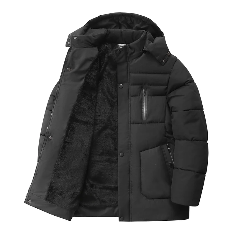 

Male Warm Overcoat Wool Liner CoatMen's Winter Thickened Padded Warm Cotton Jacket Coats Fur Collar Hooded Parka Down Jackets