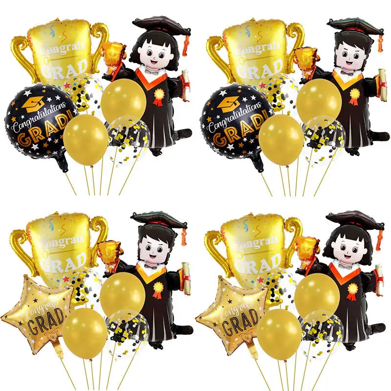 

1Set Congratulation Graduation Student Trophy Shaped Foil Balloon Latex Balloon Graduation Party Decoration Supplies Gifts