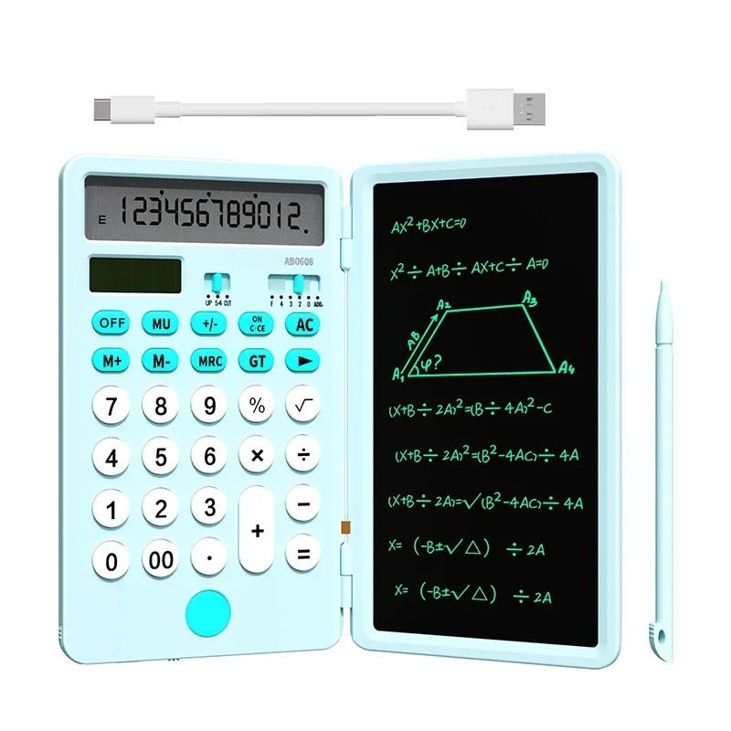 Calculator with Notepad Basic Calculator with Writing Tablet 12 Digits Large Display Solar Power Desk Calculator Office School