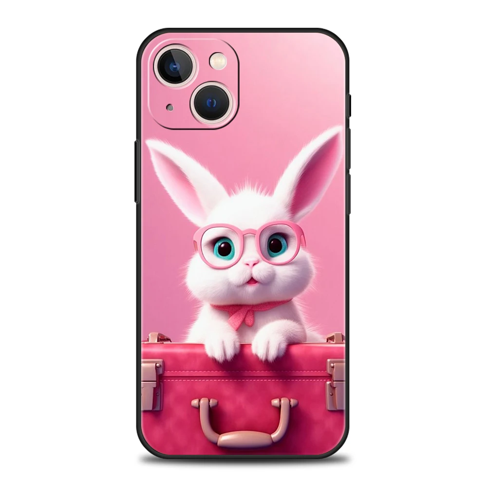 A Cute Rabbit With A Purple Hat Phone Case Cover for iPhone 16 15 14 13 12 Pro Max XR XS 11 7 8 Plus Shockproof Silicone Shell