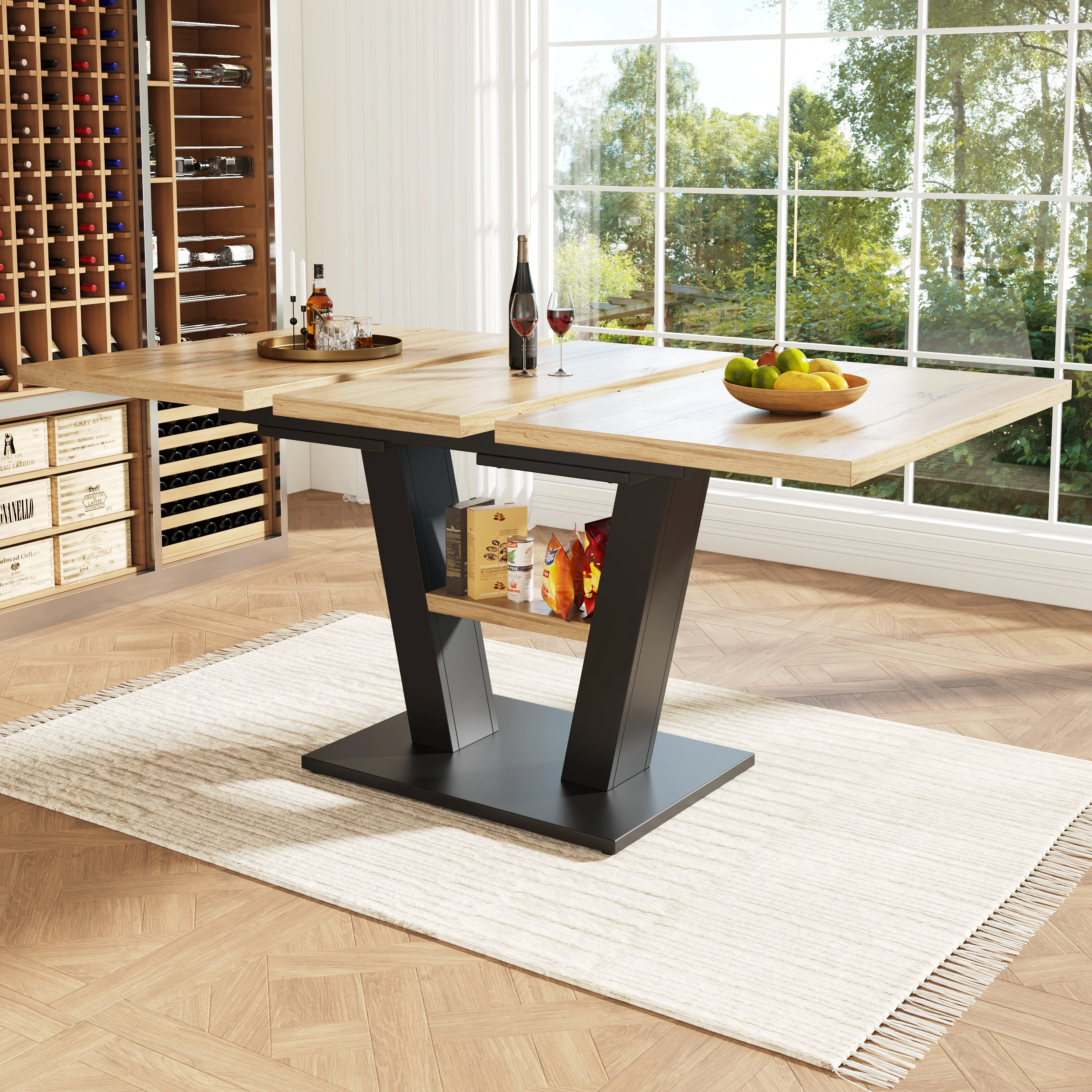 Image of Ausziehbarer Esstisch (118-157×70×75cm), Tisch, Küchentisch, Ausziehtisch, Mit Hilfe Interner Einlegeplatten Ausziehbar Auf 118-157cm, Für Küche Und Wohnzimmer