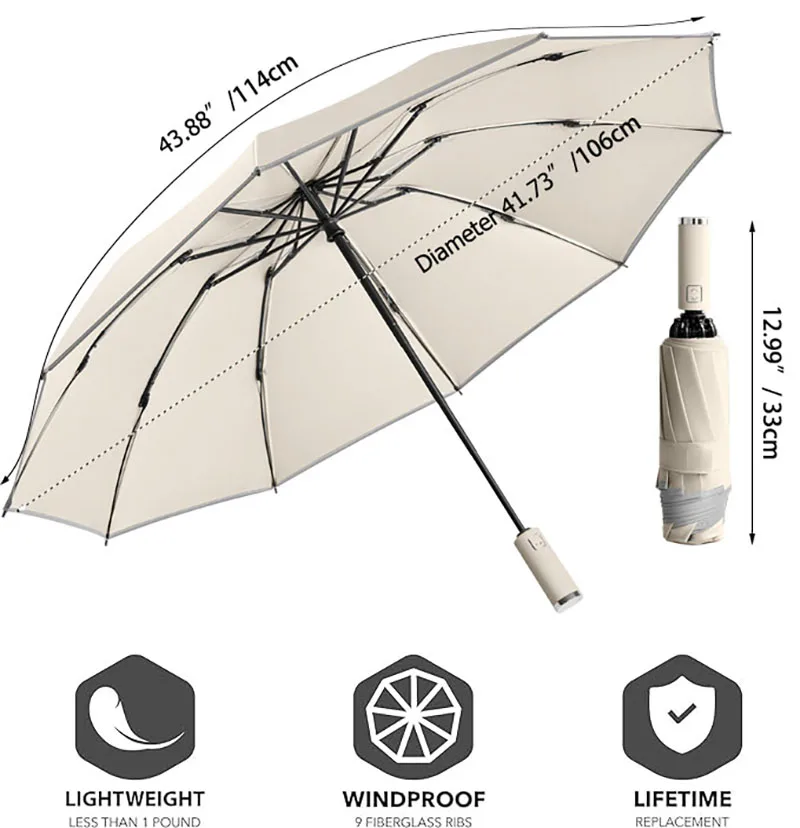 10K Windproof Double Layer Fully Automatic Resistant Umbrella Inverted Umbrella with Reflective Strip Sun Rain