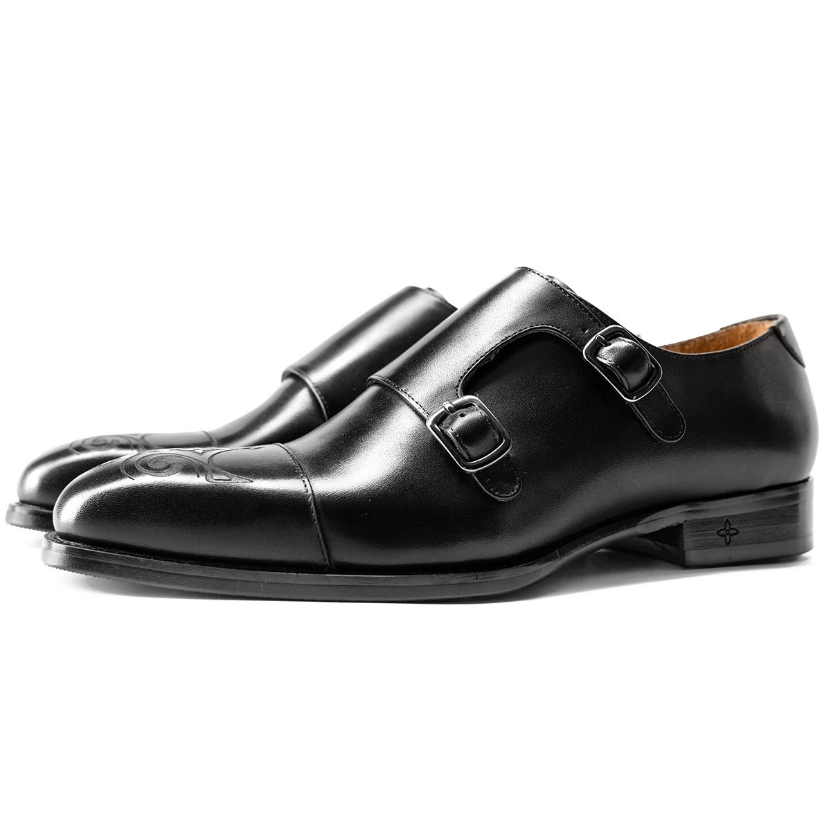 2024 Hanmce Best Sell Men\'s Dress Genuine Leather Shoes Party Buckle Strap Monk Shoes With Rubber Sole