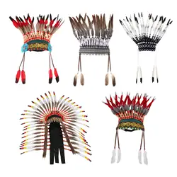 Native American Chief Inspired Headdress Headpiece Indian Headwear Stage Fancy Carnival Decora for Halloween Party Performance