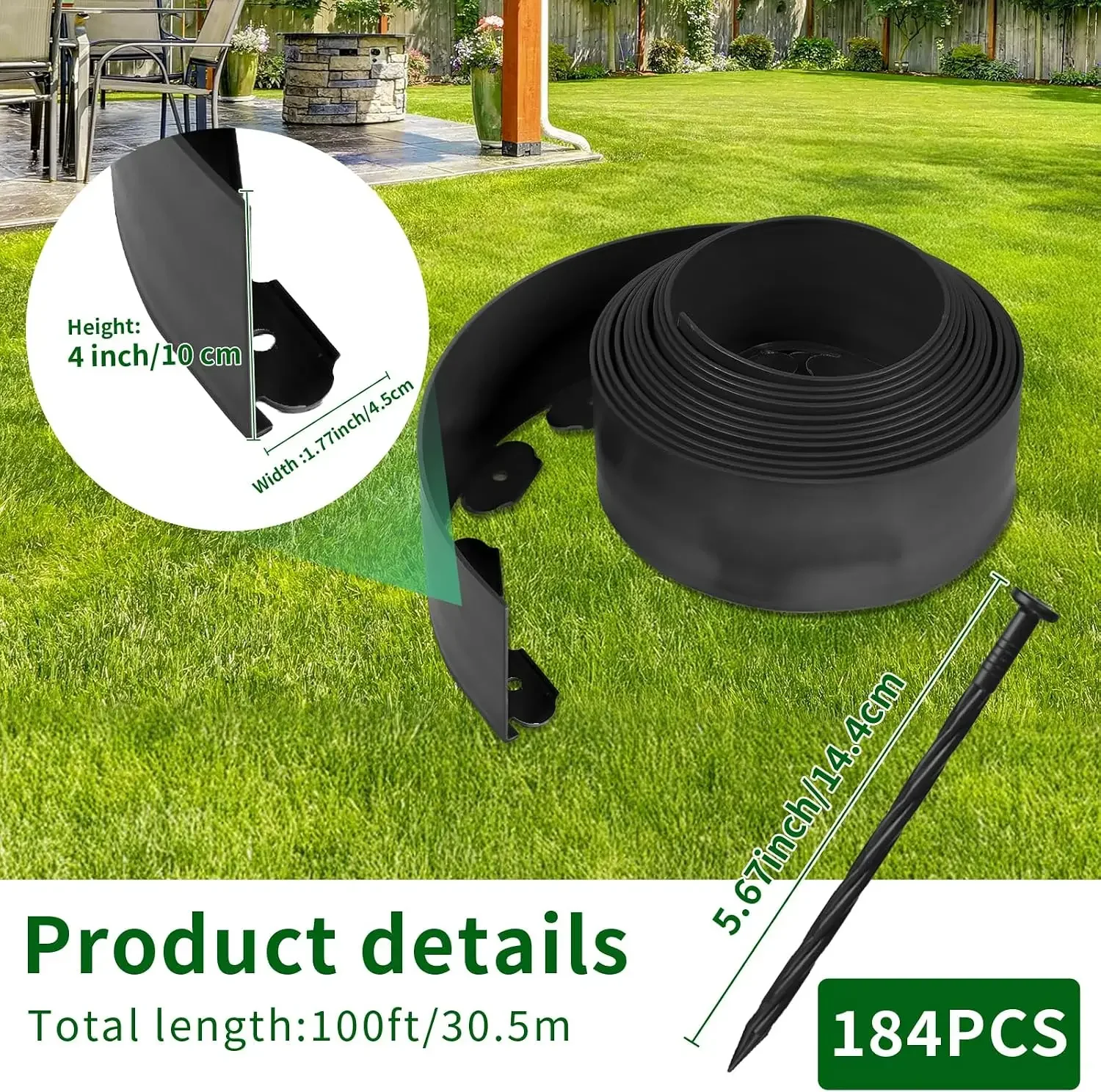 Landscape Edging 4IN Tall 100FT No Dig Flexible Garden Edging Borders | Plastic Flower Bed Lawn Edging Kit for Lawn Yard Grass
