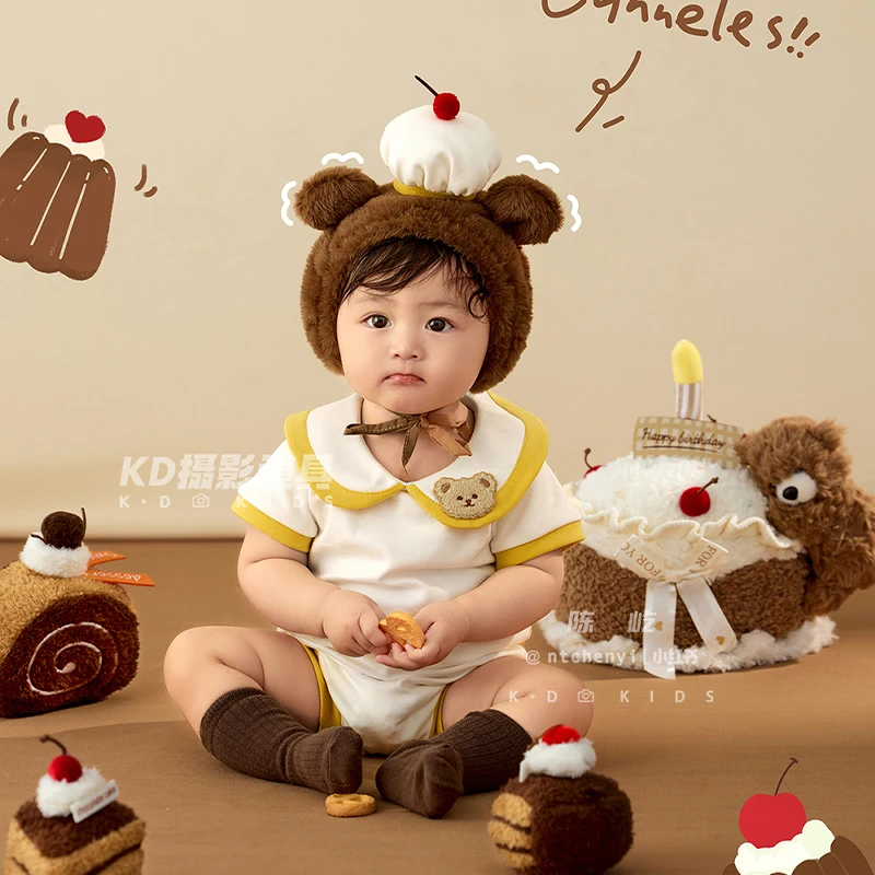 Sweet Baby Newborn Photography Costumes Cute Baby Boy Girl Jumpsuit + Matching Hat Infant Photo Shoot Clothing for 3-4 Months