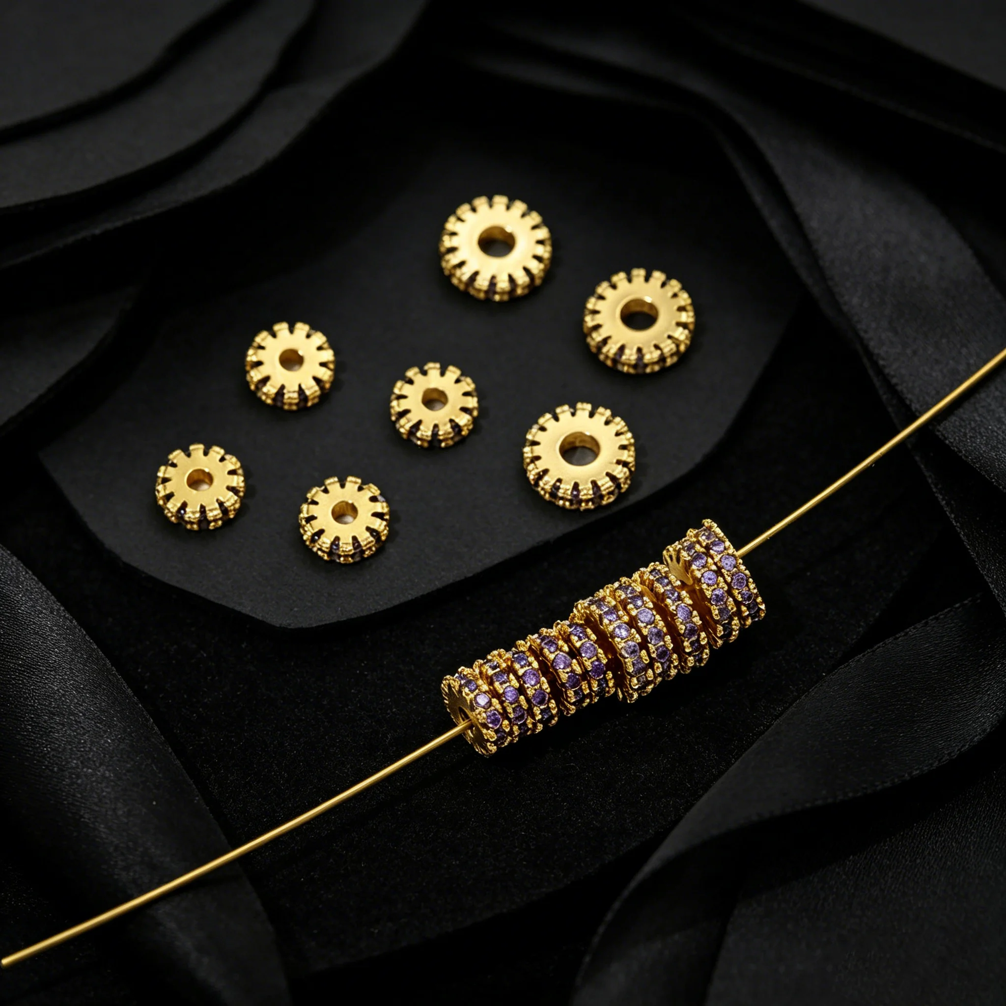 2 Stück/Set 18K vergoldete flache runde Abstandshalter-Metallperlen für DIY Armbänder, Halsketten, Schmuckherstellung, Zubehör, Bastelbedarf – Detail 5