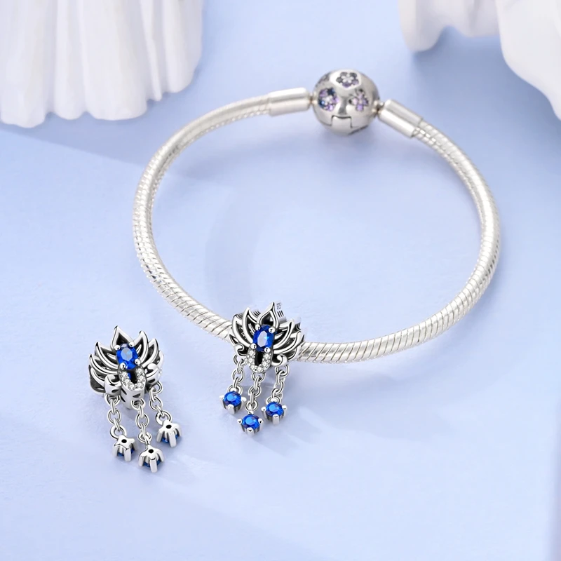 Magical 925 Silver Glass Blue Gem Lotus Planet Moon Charms Beads Fit 3mm 925 Original Bracelets Fine DIY Party Jewelry Gifts