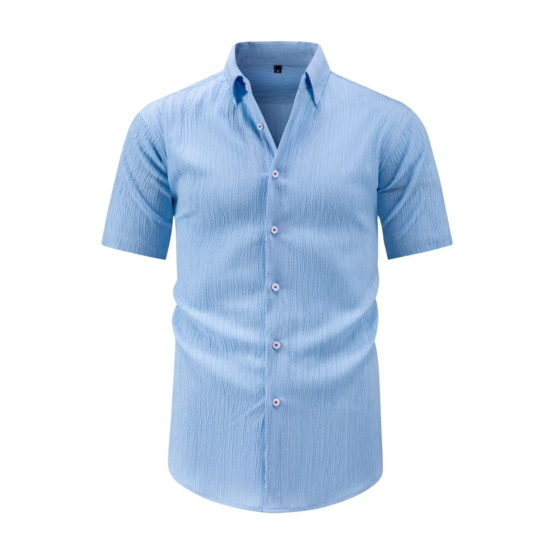 New men's long-sleeved shirt with wave vertical stripes, comfortable and wrinkle-resistant, suitable for summer daily business a