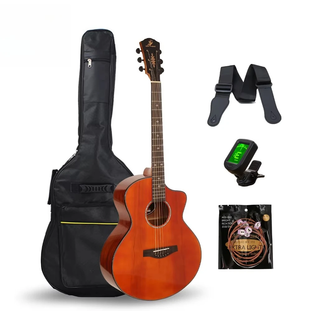 

41 Inch Cheap Acoustic Guitar with Bag Tuner String Strap for Sale Spruce Solid Wood Top Accept OEM ODM Custom Logo