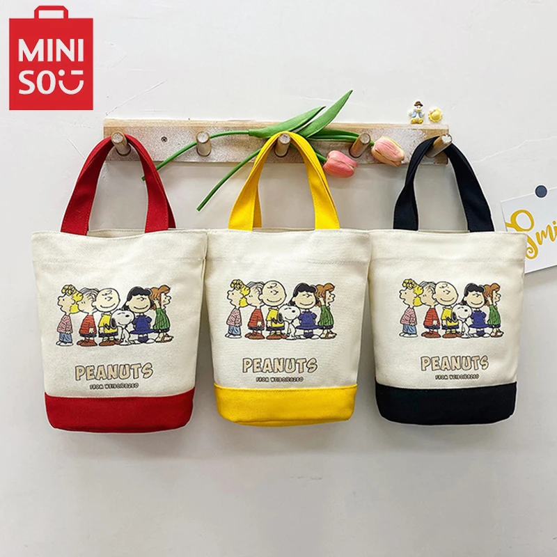 MINISO Snoopy Bag Women\'s Canvas Bag Casual Large Capacity Handbag Cartoon Cute Print Bucket Bag Shopping Bag