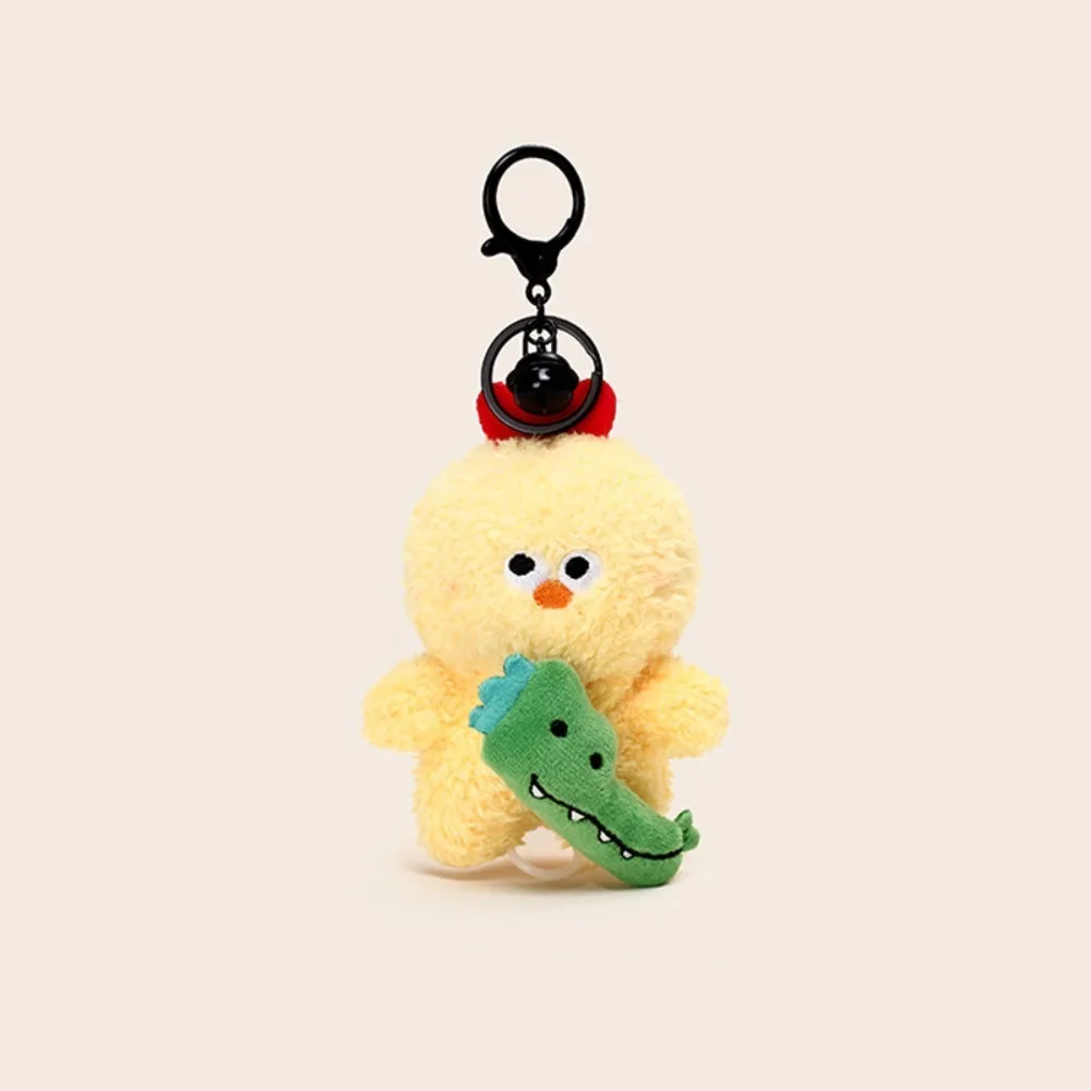 Soft Cartoon Crocodile Pendants Bear Funny Plush Animal Key Ring Chick Rabbit Drawstring Rotatable Doll Car Key Accessories