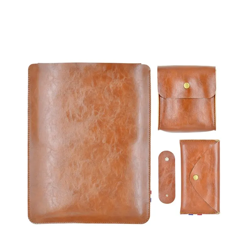 Combination Suit 14 Inch Laptop Bag Case PU Leather Sleeve For M1 M2 MacBook Pro 14 Ultra Thin Computer Pouch