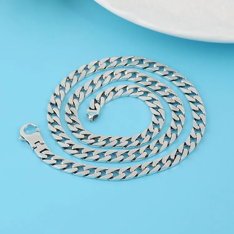 Handsome high-end S925 pure silver fashionable jewelry simple men's hip-hop smooth chain body fashionable personality necklace