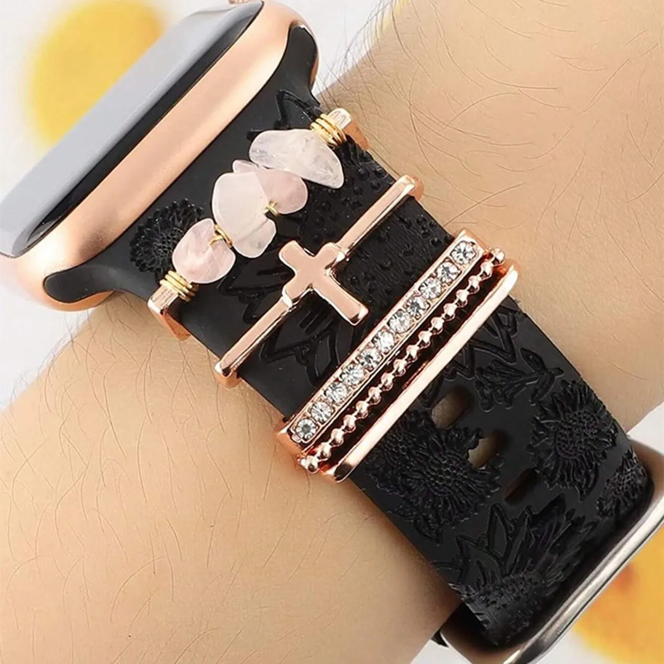 5pcs Cross Rhinestone Watchband Ring Loops, Christian Watch Strap Charms Halloween Decorations Compatible With Apple Watchband