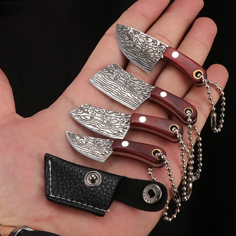 Portable Keychain Pocket Knife Stainless Steel Camping Small Mini EDC Knife Peeler Fixed Blade Wood Handle Kitchen Multi Knives