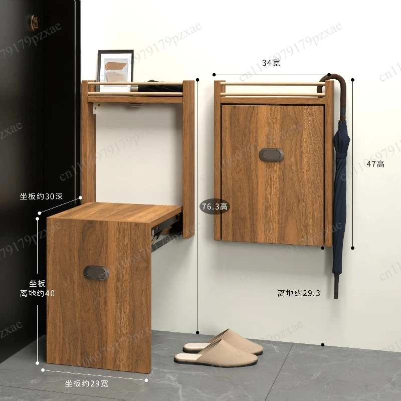 Wall‑Mounted Folding Shoe Stool, Space‑Saving Flip‑Down Entryway Seat with Storage for Wearing Shoes