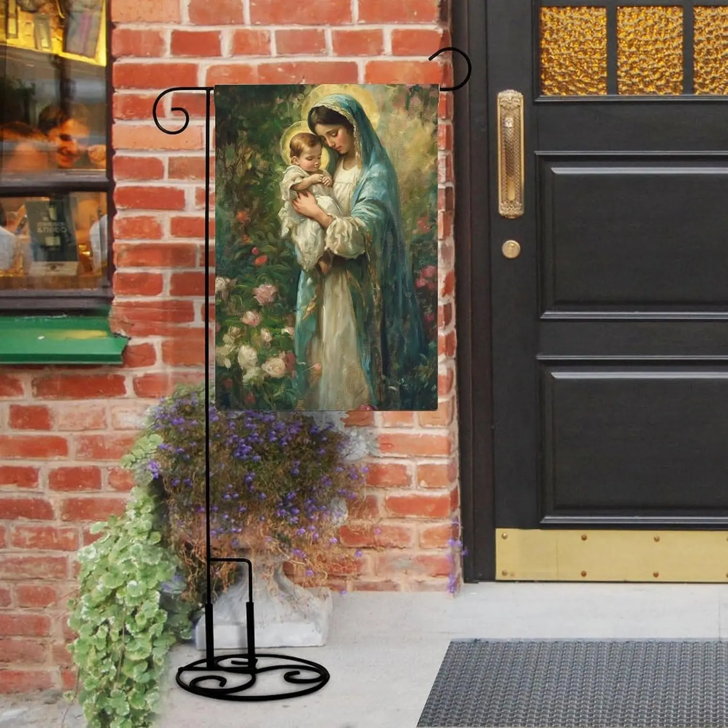 Beautiful Mary in Flower Garden Garden Flag Religious Catholic House Yard Outside Flag Seasonal Holiday Burlap Garden Decora WZZ