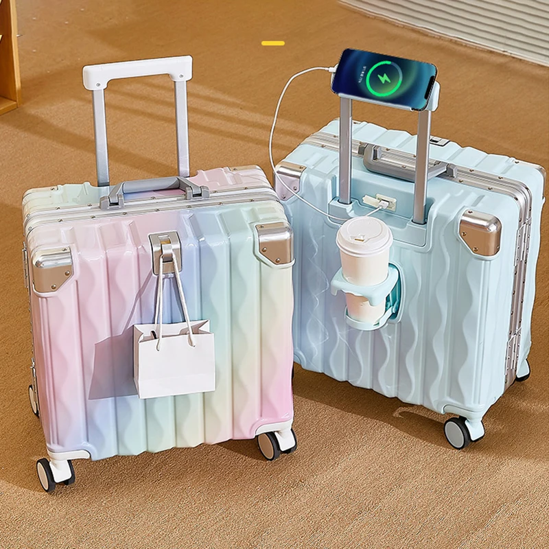 

Cabin Password Suitcase 18"20" Trolley Case New Small Luggage with USB Cup Holder Phone Holder Travel Bags Suitcases on Wheels