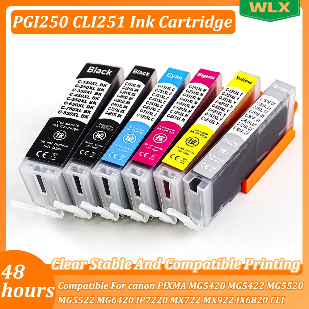 SET PGI250 CLI251 PGI-250XL CLI-251XL Ink Cartridge Compatible for Canon iP8720 iX6820 MG5620 6320 MG6420 MG6620 MG7120 MG7520