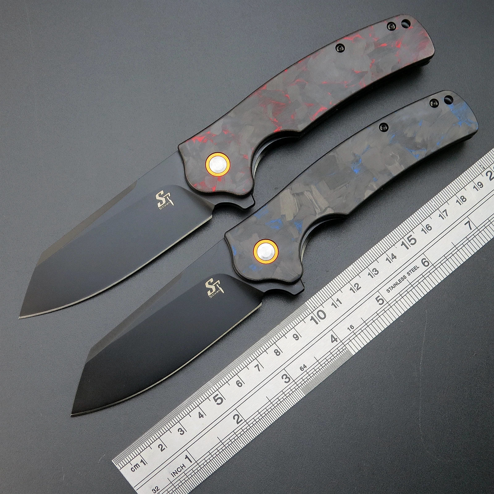 

Hot Sales ST3 Folding Blade Knives Bicolor carbon fibre Outdoor Survival Knives K110 steel Camping Hunting knife EDCTool