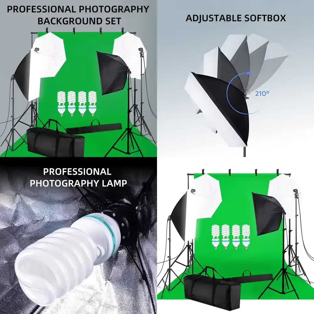 

2 Photo Studio Equipment 2.6*3m Background Stand Photography Backdrop Set Soft Box Umbrella Lighting Kit Handle Portable