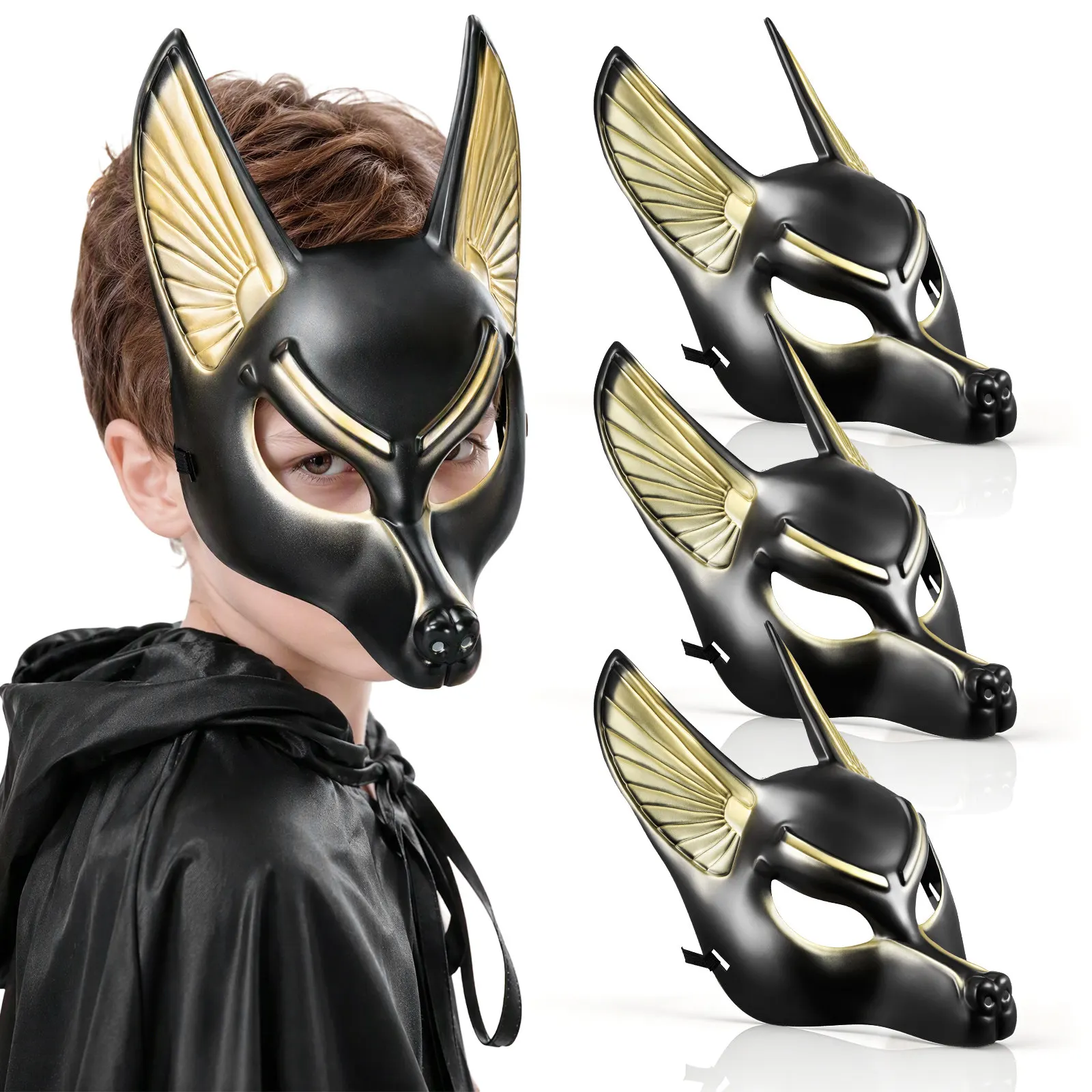 3Pcs Anubis Egyptian Mask Lightweight Realistic Halloween Cosplay Dress-Up Party Mask Costumes Dress-Up Face Masks