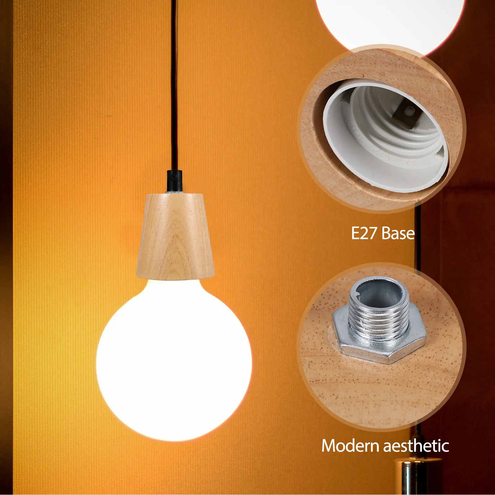 

E27 Wooden Plastic Screw Lamp Holder Base Creative Pendant Light for Bedroom Dining Room Coffee Shop Vintage Lamp Socket Holder