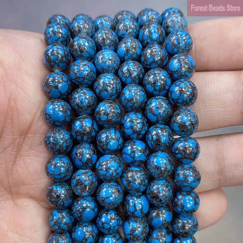 4/6/8/10/12mm Dark Blue Turquoises Round Loose Beads DIY Charms Bracelet Accessories Synthetic Stone for Jewelry Making 15''