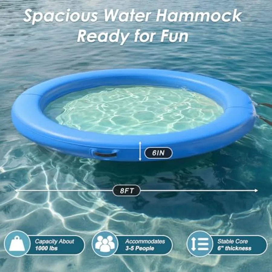 Water Hammock Inflatable Sunchill Float Ring for Ocean Lake Pool, Heavy Duty PVC Mesh Design, Blue, Extra Comfortable Stable Fl