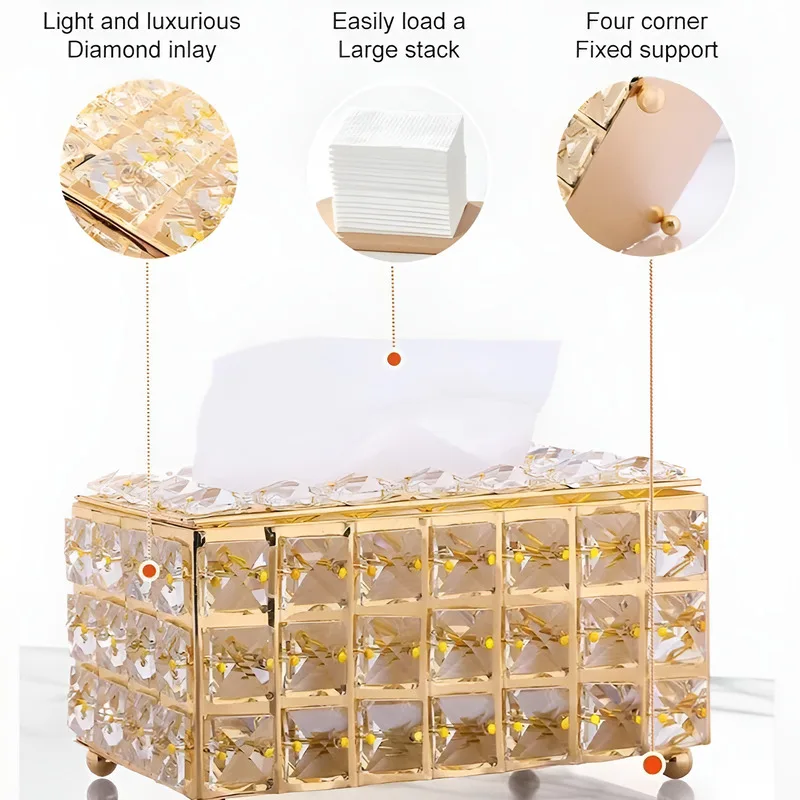 💕 حار 💕 [وصى به Netflix] صندوق مناديل فاخر/صندوق تخزين كريستال للمناشف الورقية/صندوق مناديل كريستال على الطراز الأوروبي/ورق