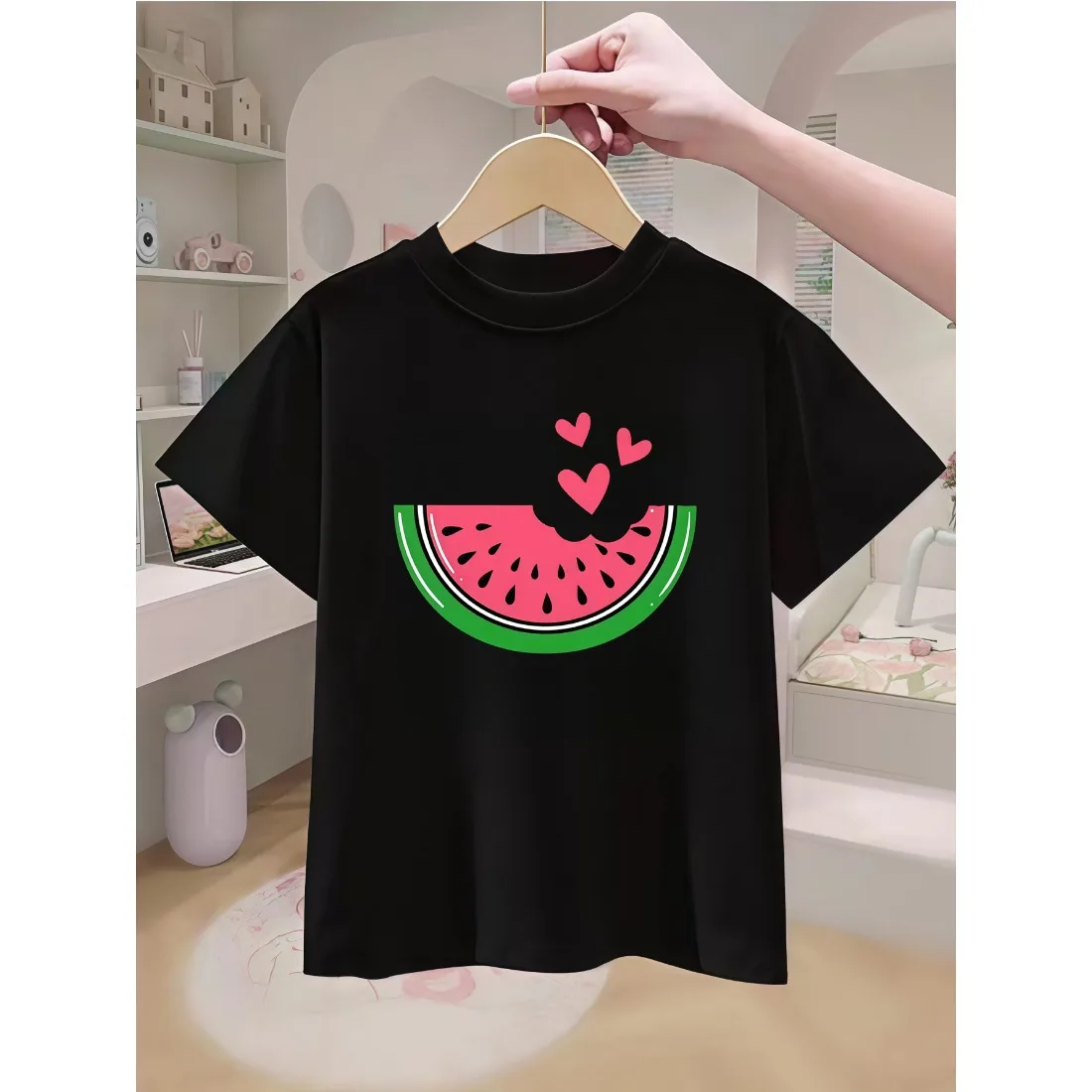 Children's T-shirt Loose Comfortable Soft Skin Friendly Lightweight Simple Heart Watermelon Cartoon Printed Top