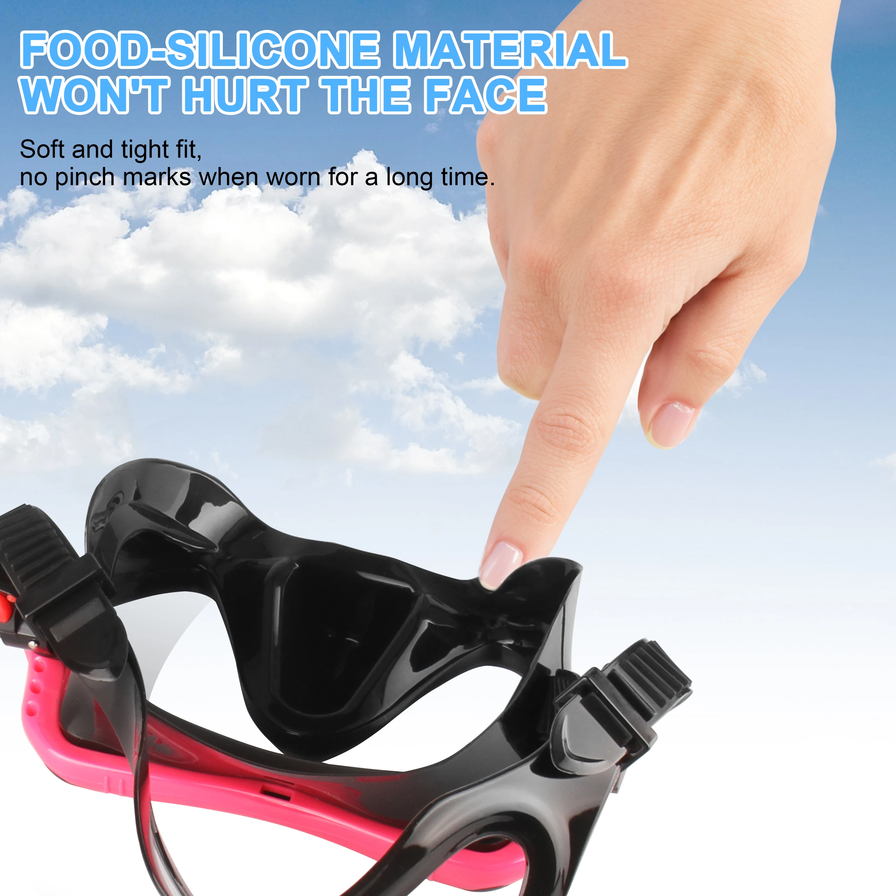 Snorkel Mask Swimming Goggles Scuba Diving Silicone Skirt Tempered Glass Len Wide View Training with Nose Cover Adjustable Strap