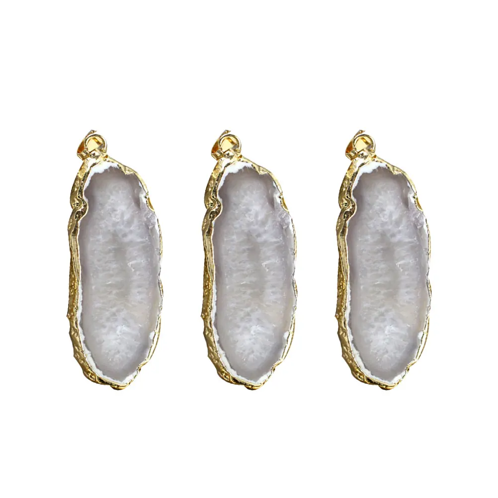 

3 Pcs Gold-wrapped Agate Hanging Decoration Stone Pendant Accessories DIY Charm Jewelry