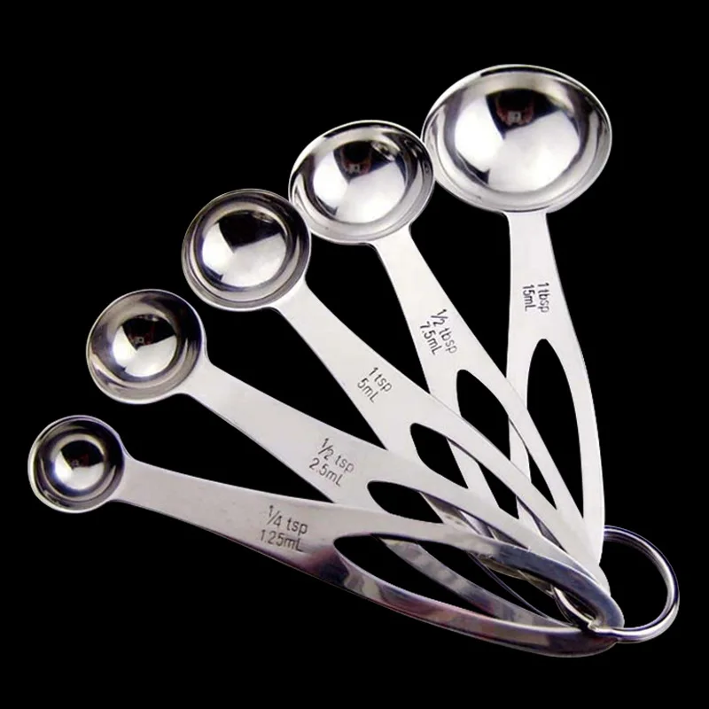 5pcs/set Multipurpose Food-grade Stainless Steel Measuring Spoon Coffee Powder Spice Measure Scoop Kitchen Baking Tools