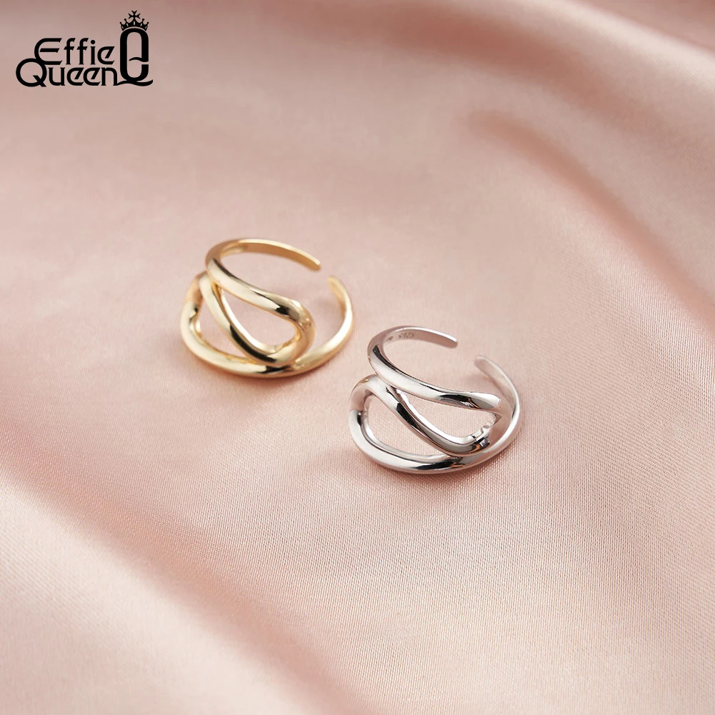 Effie Queen Open Rings 925 Sterling Silver Hollow Design Women Irregular Ring Adjustable Accessory For Finger Jewelry Gift GAR01