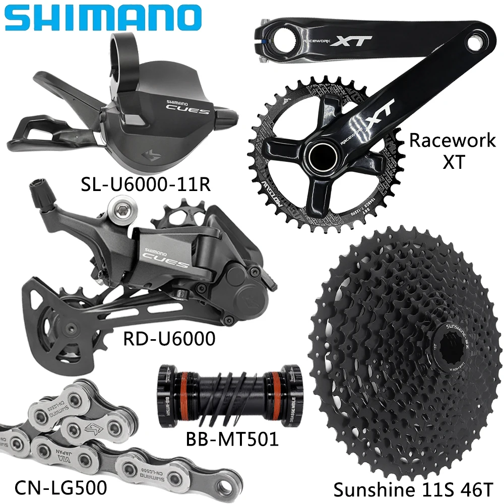 SHIMANO CUES U6000 11 Speed MTB Bike Derailleur Kits Sunshine 11-42T/46T/50T Cassette CN-LG500 Chain Racework XT Crankset