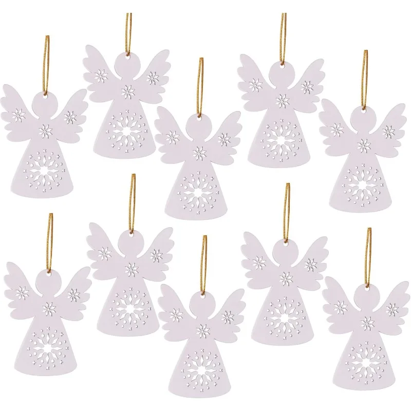 10 قطع من زخارف الملاك الخشبية، زينة شجرة عيد الميلاد، ديكور المنزل، مجموعة الحرف اليدوية المعلقة، مشروع الطلاء بنفسك