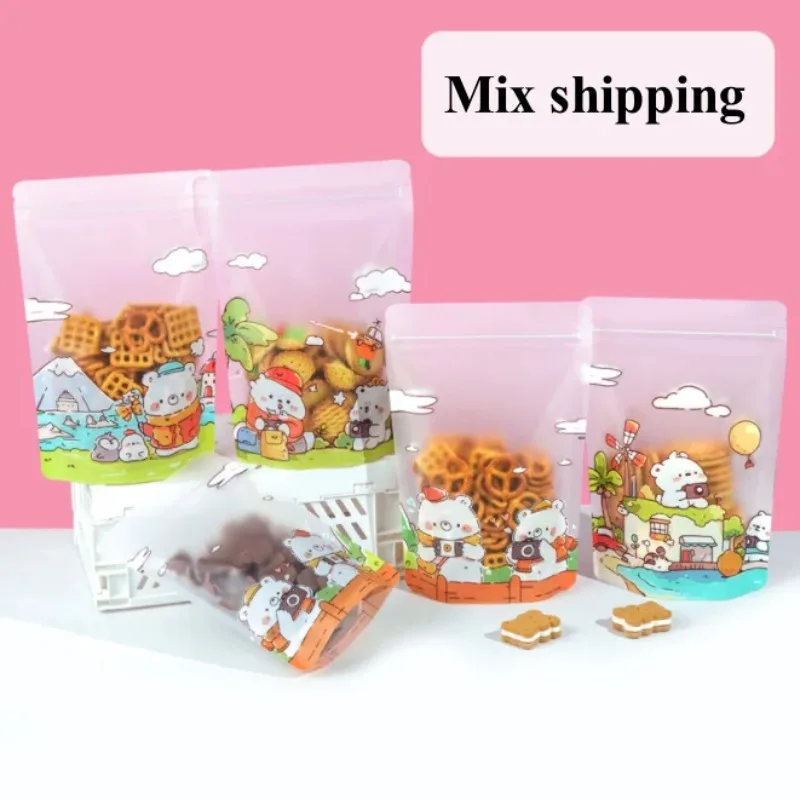 

50PCS Cute Bear Resealable Plastic Ziplock Packaging Bag DIY Child Candy Snack Dates Biscuit Matcha Portable Gift Toys Pouches