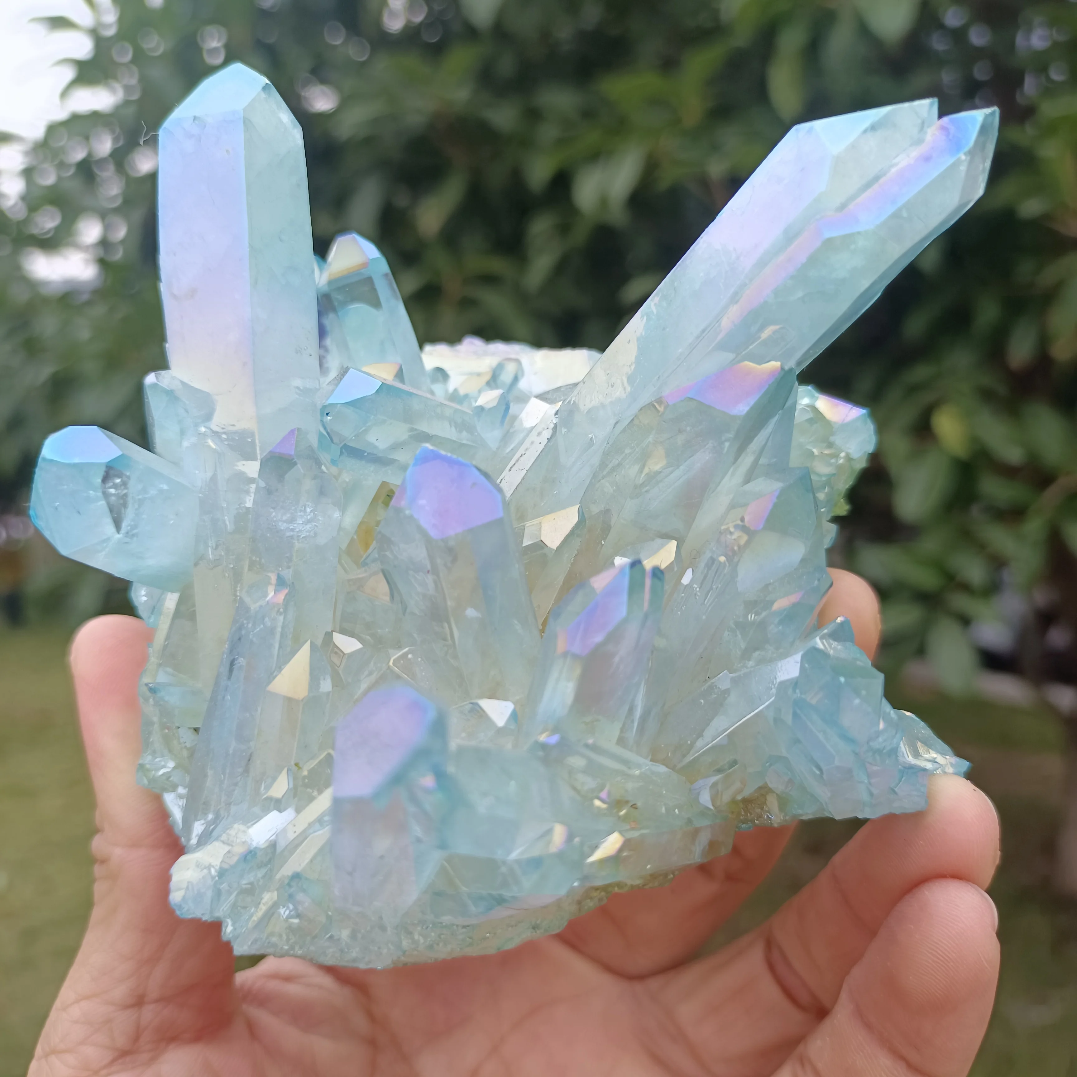 

Natural Electroplated Blue Quartz Crystal Cluster, Mineral Reiki Healing Stone, Home Office Degaussing Decoration Aquarium